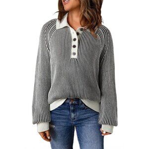 SHEWIN Oversized Sweater Long Sleeve Ribbed Knit Pullover Soft V Neck Black 2X